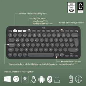 LOGITECH Pebble 2 Bluetooth Grafit Klavye - Mouse Set (920-012245)