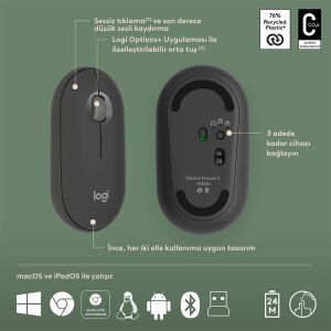 LOGITECH Pebble 2 Bluetooth Grafit Klavye - Mouse Set (920-012245)