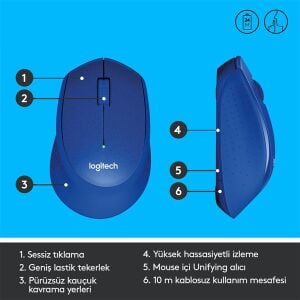 LOGITECH M330 Kablosuz Sessiz Mavi Mouse (910-004910)