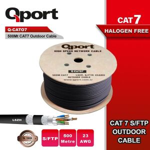 QPORT 500metre Q-CATO7 S/FTP 23AWG CAT7 Siyah Kablo (Halogeen Free) Tam Bakır