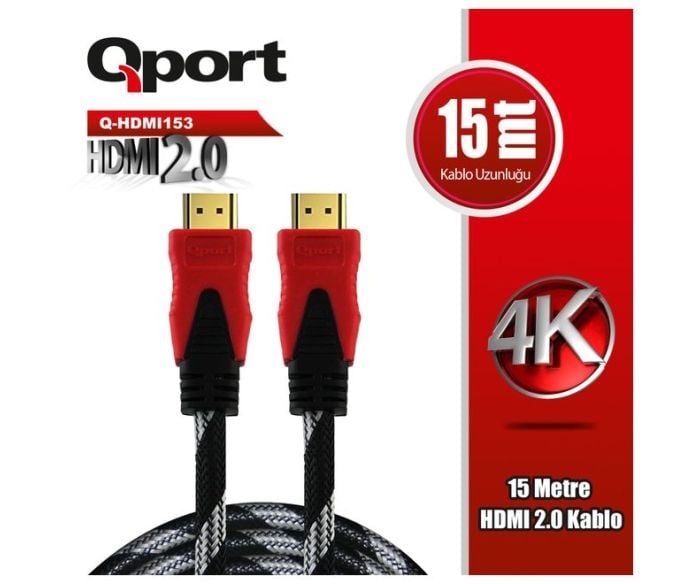 QPORT 15metre Q-HDMI153 HDMI Kablo 2.0 4K Altın Uç