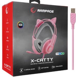 Rampage RM-K91 X-CATTY Pembe USB 7.1 Version RGB Gaming Oyuncu Mikrofonlu Kulaklık