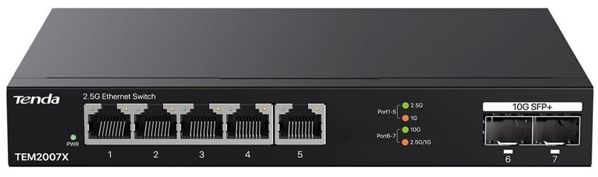 Tenda TEM2007X 2.5Gb Switch 7 Port 5x2.5G Por+2x10Gb SFP+ 50Gbps Yönetilmeyen Nas, Oyun PCsi Switch