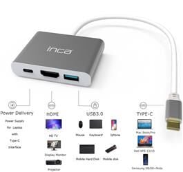 Inca ITPC-04TX Type-c Hub HDMI 4K@30hz USB3.0+PD100W Akım ve Voltaj Korumalı Alüminyum Çoklayıcı