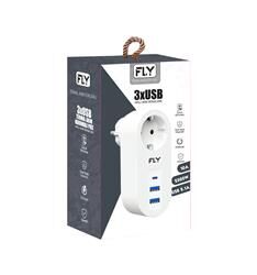 FLY-3400-01 Akım Korumalı.1 li Priz 2-Usba 1-C Soket 2.1A 10A 2500W
