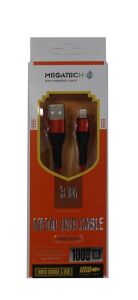 Megatech 3.1A  Örgülü A Serisi IPH7 1000M Data Kablosu Kırmızı  Renk