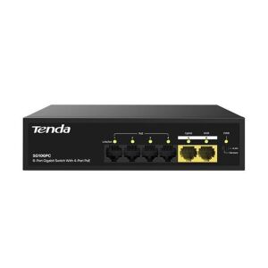 TENDA 6port-4port PoE 55w 2-Uplink Gigabit Yönetilemez Switch SG106PC