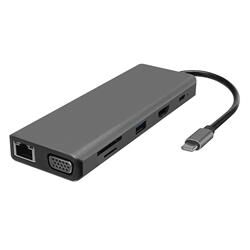 Hytech HY-USBC32 4K-2K Ultra HD Gri Metal 5x USB2.0-USB3.0 100M RJ45 PD, TypeC Data, ö