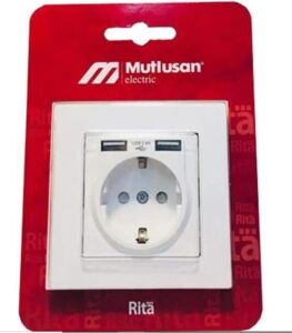 Mutlusan 2 Usbli Topraklı Beyaz Blisterli Priz (2220 619 0201)