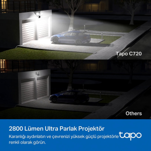 TP-LINK 4MP 2K QHD 2800 Lümen Projektörlü AI IP65 WiFi Dış Mekân IP Kamera Tapo C720