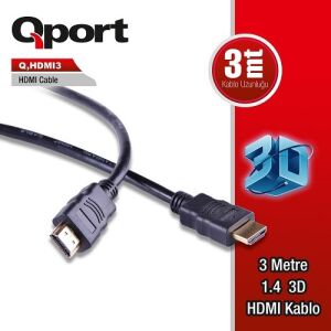 QPORT 3metre Q-HDMI3 HDMI Kablo Gold 1.4v