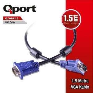QPORT 1.5metre Q-VGA1.5 VGA Grnt Kablosu