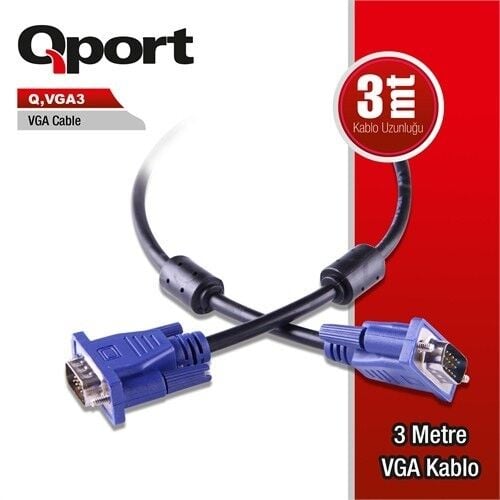 QPORT 3metre Q-VGA3 VGA Grnt Kablosu