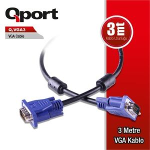 QPORT 3metre Q-VGA3 VGA Grnt Kablosu