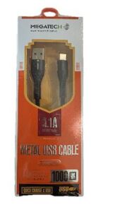 Megatech 3.1A A Örgülü Serisi Usb to Type-c 1mt  Data Kablosu Siyah