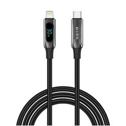 S-link Armor LED CL-030 30W 1mt Type-C to Lightning PD Örgülü LED Başlıklı Siyah Hızlı Şarj Kablosu