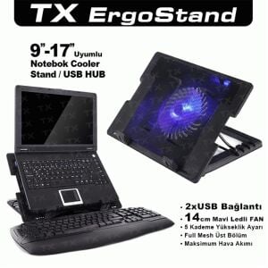 TX ACNBERGST  ErgoStand 14cm Led Fan'lı 5 KademeLİ 2xUsb 9-17 Notebook Soğutucu-Stand