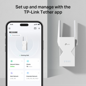 TP-LINK RE235BE WIFI7 BE3600 Çift Bant Menzil Genişletici Priz Tip