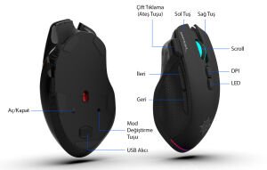 INCA Empousa Kablosuz + Bluetooth Gaming Siyah Mouse IMG-GT22