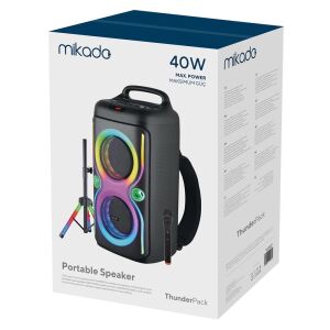 Mikado MD-66BT ThunderBag 40W 3600mAh Çanta Taşıma Özellikli USB-BT-TF-TWS  Işıklı Kablosuz Mikrofon
