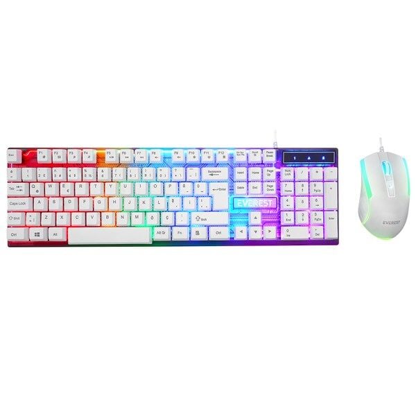 EVEREST KM-198 Kablolu USB Q Trk Beyaz Gaming Klavye - Mouse Set