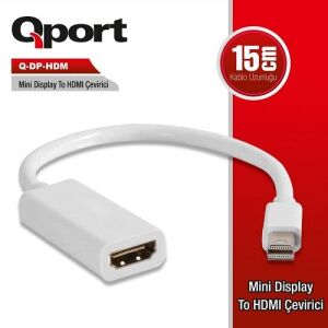 QPORT Q-DP-HDM 0.15metre mDP-HDMI Grnt Adaptr Beyaz Mini 1080p