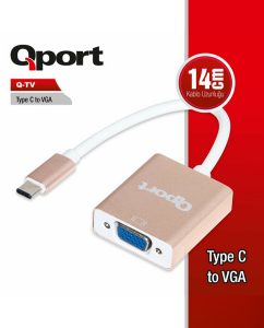 QPORT Q-TV 0.15metre Type-C & Vga Dişi Çevirici Adaptör 1080p